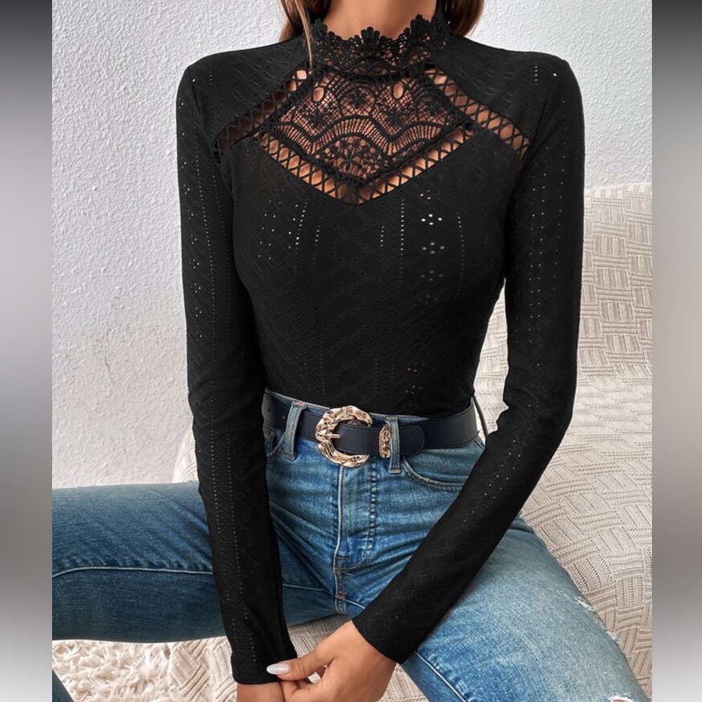 Elegant Black Lace Long Sleeve Top